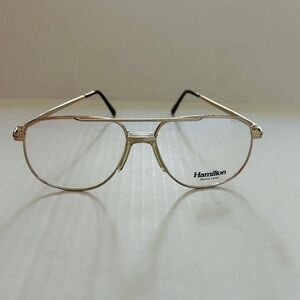 Vintage Hamilton Gold-Tone Metal Aviator Eyeglasses with demo lenses.